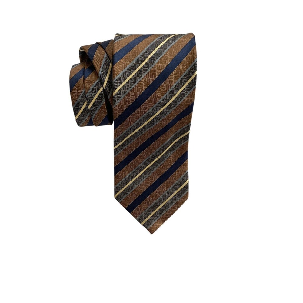Vintage Battaglia Necktie 100% Silk‎ Tie Brown Blue Stripes